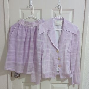Lavender Two-Piece Skirt Set - Lightweight Button Jacket & Elastic Waist Skirt